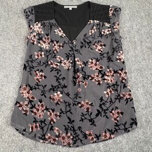 Daniel Rainn Top Womens XS Floral Velvet Burnout‎ Lace Mesh Trim Boho Whimsigoth